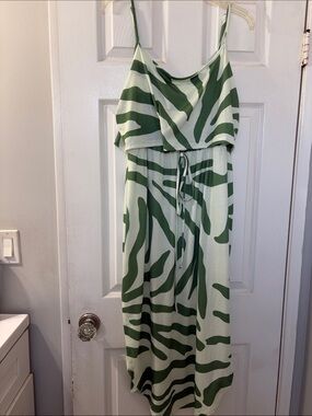SHEIN Green Zebra-Print Midi Dress with Drawstring